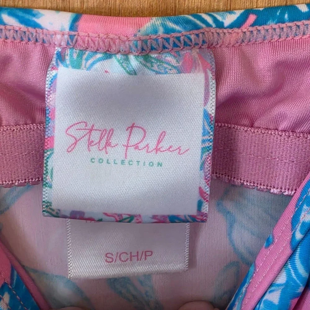 Stella Parker Pink Seashells Tiered Ruffle Tankini Set Pink Blue Small